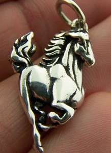 Solid Sterling Silver Stallion Horse Medal Pendant  