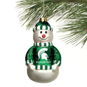  Michigan State Spartans Blown Glass Snowman Ornament 