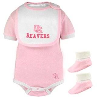   Beavers Infant Girls Pink 3 Piece Logo Creeper, Bib & Booties Set