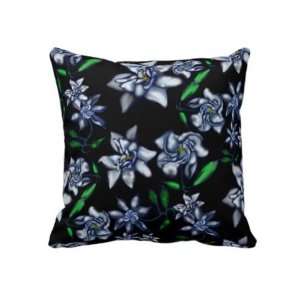  Gardenia Pattern on Black Throw Pillow