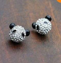Lovely Full Crystal Silver Panda Earring Stud Best Gift  