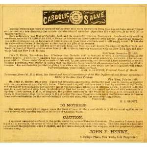  1871 Ad Carbolic Salve Healing Compound John F Henry 
