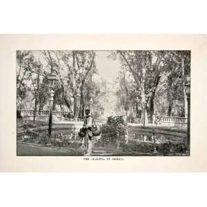  1893 Print Alameda Central Park Fountain Pond Walkway 