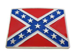Chrome Plated Rebel Flag Belt Buckle Confederate Dixie  