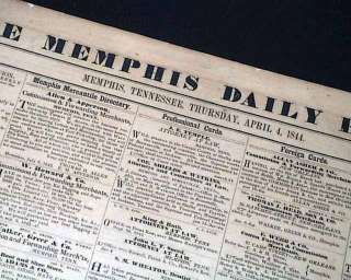 Rare 1844 MEMPHIS TN Pre Civil War Tennessee OLD Newspaper w 