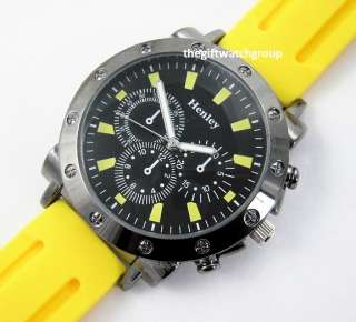 Henley New Mens Yellow Big Dial Sports Watch Gift Boxed  