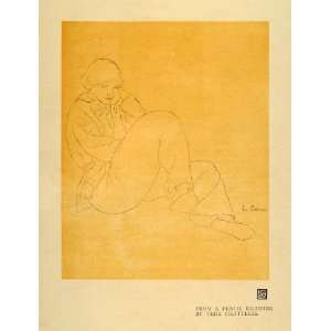 1919 Print Pencil Drawing Women Simple Sketch Line Art 