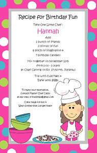 Chef Girl Invitation Birthday Party Baking Cooking Kids  