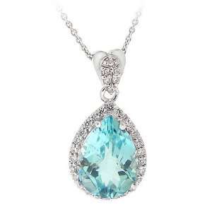  Sterling Silver 6.3ct Blue Topaz & CZ Teardrop Necklace Jewelry