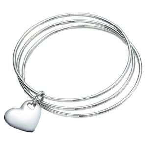    Inspired Sterling Silver Heart Triple Bangle Glitzs Jewelry