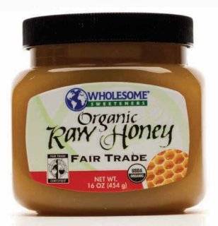 Wholesome Sweeteners Organic Fair Trade Raw Honey, 16 Ounce Jars (Pack 