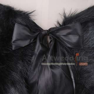 Black Ribbon Soft Faux Fur Stole Wrap Shawls Shrug (PJ110040)