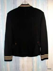 ST JOHN COLLECTION black Santana knit zip front jacket with gold trim 