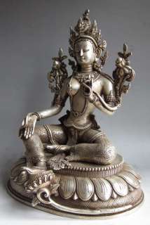 11 Old Tibet Tibetan Silver Green Tara Goddess Statue  
