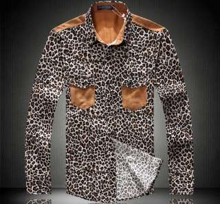 New Mens Fashion Hot Cool Leopard Stylish Long Sleeve Casual Dress 