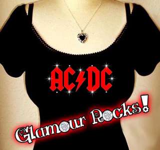 ACDC RED AC/DC RHINESTONE OFF SHOULDER SHIRT TOP TEE  