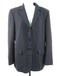 DKNY Navy Blue Lined Wool Long Sleeve Collar Blazer 12  