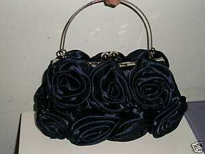 Navy Blue roses FLORAL handbag Evening Prom bag  