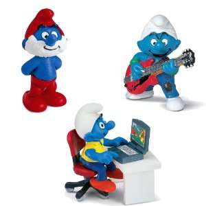   Schleich Papa Smurf Smurf with Guitar and Snurf with Laptop Toys