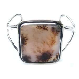 Moss Agate and Sterling Silver One of a Kind Large Simple Bangle