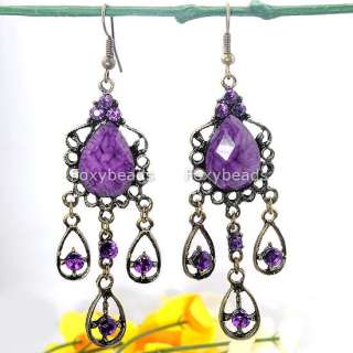 New *8 Style Purple Resin Bohemian Boho Crystal Bronze Dangle 