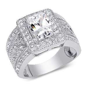 Breathtaking Radiant Cut White Cubic Zirconia Size 8 Ring in Sterling 