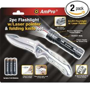 Ampro Tools T23957 2 Peice Flashlight with Laser Pointer and Folding 