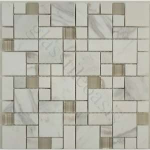   Shapes White Brick and Square Glossy & Frosted Glass and Stone   18214