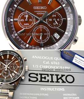 SEIKO CHRONO TACHY BROWN FACE DATE STAINLESS STEEL BAND 100m SSB041 