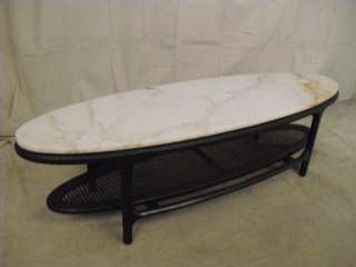 Marble Top Cane Shelf Oval Coffee Table (9173)*  