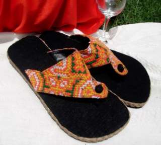 Womens Size 6 11 Hmong Orange Embroidered Sandals Shoes  