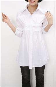  pleated detail long sleeve women cotton tunic dress blouse T shirt