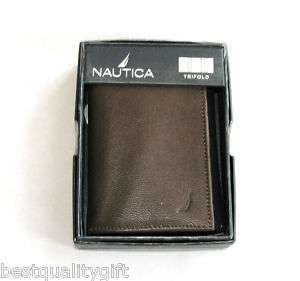 NAUTICA LTHR MENS BROWN TRIFOLD WALLET W/PICTURE NEW  