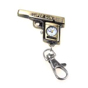  Stylish Pocket Quartz Watch Bronzy Gun Key Ring Pendant 