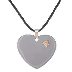 18k Yellow Gold & Stainless Steel Heart Pendant with Adjustable Black 