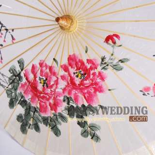   Peony Painted Oil Treated Cotton Paper Wedding Parasol Umbrella  