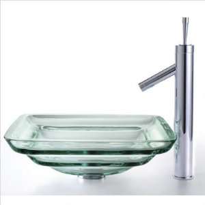  Square Clear Oceania Glass Sink and Bruno Faucet Faucet 