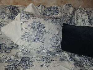 NEW French Country Blue Toile Shabby Chic Duvet Cover Pillowcases FULL 