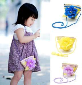 Sweet Baby Children Girl Straw Flower Messenger Bag ♥  