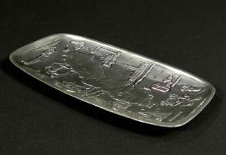 MODERNIST SCENIC SWEDEN MAP SILVERPLATE PIN CANDY NUT TRAY DISH 