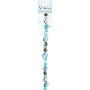  Cousin Symbolize Glass Beads 21/Pkg, Blue with Flowers 