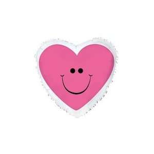  18 Pink Smiley Heart Mylar Balloon   Mylar Balloon Foil 