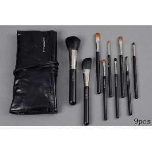  MAC 9 PCS Makeup Brushes Set Leather Pouch Beauty