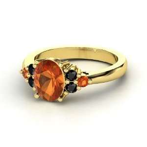  Emily Ring, Oval Fire Opal 14K Yellow Gold Ring with Black 
