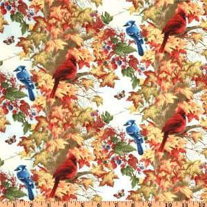  44 Wide Songs of the Season Autumn Birds Orange Fabric 