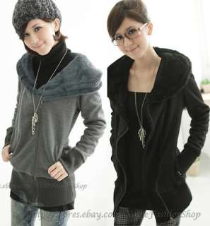 Womens Faux Fur Hooded Zipped Jackets Coats Hoodie Outerwear Tops XS S 