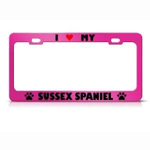 Sussex Spaniel Paw Love Heart Pet Dog Metal license plate frame Tag 