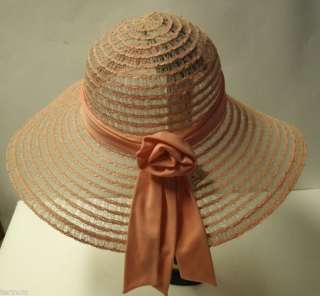 Beautiful Vintage Net Design Brim Wedding Hat (Coral)  