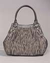 Junior Drake Stella Zebra Stripe Grey Leather Canvas Satchel Handbag 