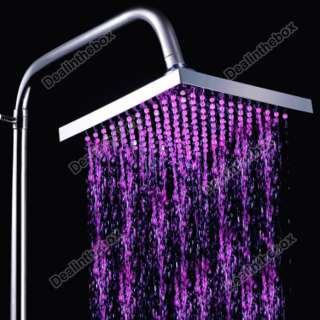 New LED Light Square Top Rain Shower Head Bathroom Bath Glow Three 